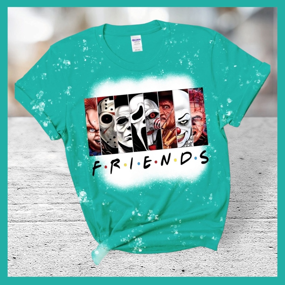 New Custom Bleached Psycho Friends Graphic Tee Shirt Size 2X